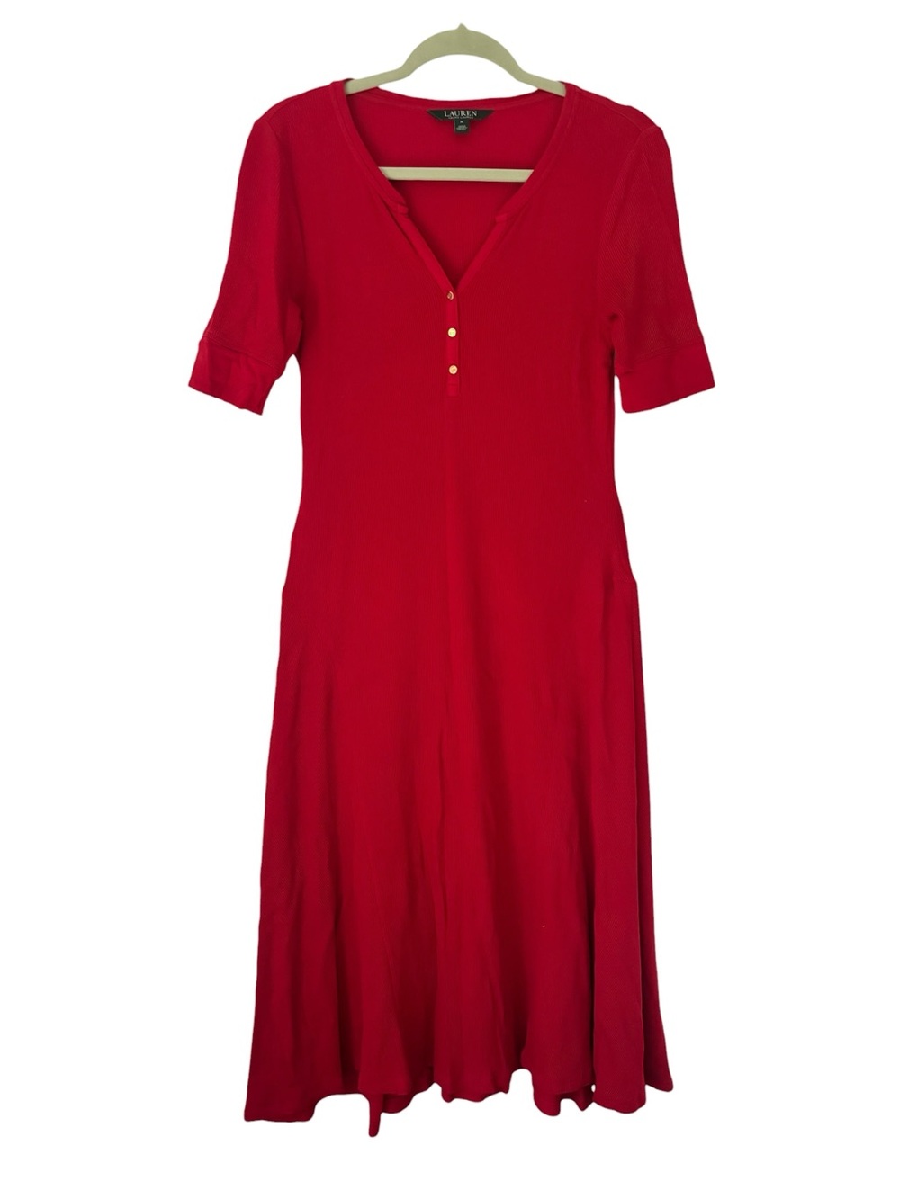 Ralph Lauren Crimson V‑Neck Midi Dress